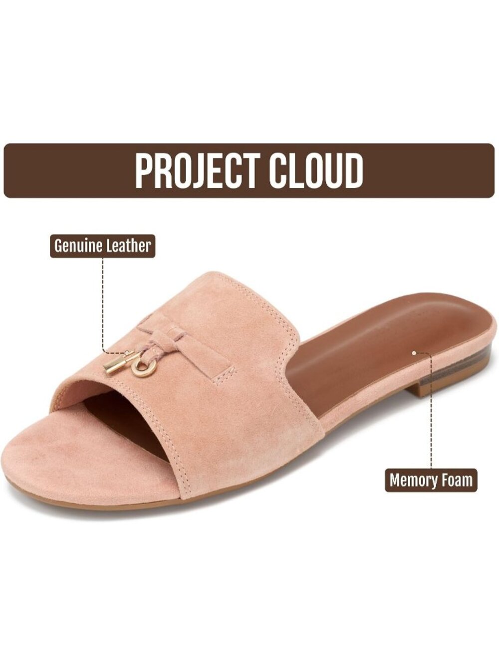 Women's Cherry Blossom Leather Slides Comfortable Memory Foam Insole Flats Shoes - Picture 2 of 4